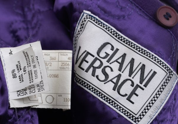 GIANNI VERSACE Cashmere Wool Fur Collar Jacket Purple Size L