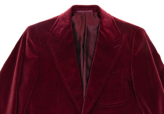 GUCCI Velvet Patch Pocket Peaked Jacket Bordeaux Size 44