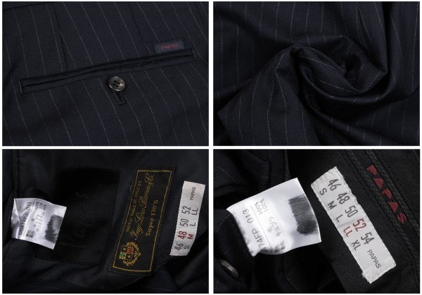 Papas GUABELLO SUPER130'S Wool Chalk Suit Navy Size 48M 52LL