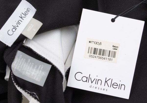 Calvin Klein Hem Border Belted Sleeveless Dress Black Size 2