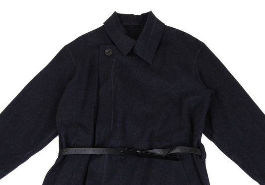ISSEY MIYAKE MEN Alpaca Wool Leather Belted Coat Navy Size 2