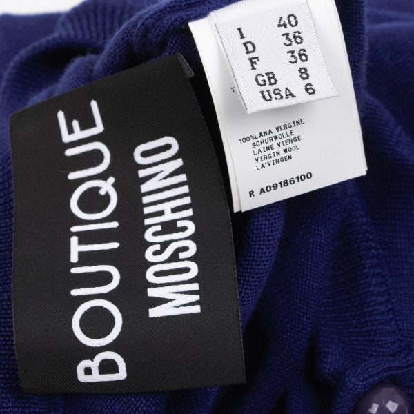 Boutique Moschino Wool Crewneck Cardigan Blue Size 40