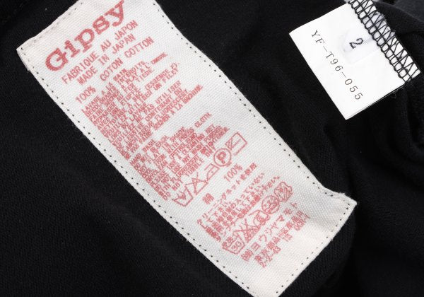 Y's Gipsy Point Print Hem Button Cotton T-Shirt Black Size 2