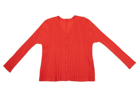 PLEATS PLEASE Pleated V-Neck Cardigan Red Size 4