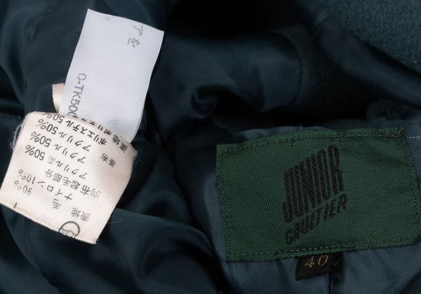 JUNIOR GAULTIER Wool Fur Cuff Stand Coat Turquoise Size 40