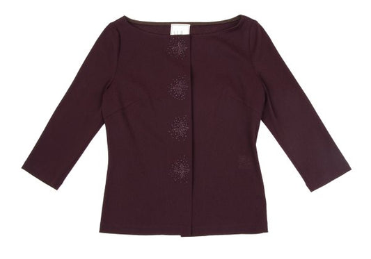 Sybilla Poly Beaded 3/4 Sleeve Snap Cardigan Red Size M