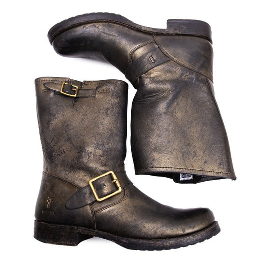 COACH x FRYE Foil Print Leather Boots Gold Size 23.5CM