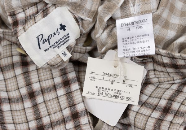 Papas+ Cotton Reversible Check Long Shirt Ivory Size M