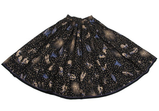 KENZO Cotton Constellation Print Flare Skirt Black Size S