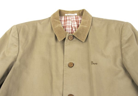 Papas Cotton Check-Lined Logo Jacket Beige Size M