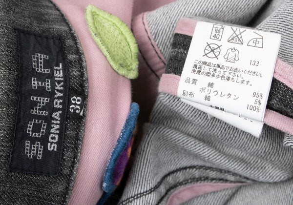 SONIA RYKIEL Colorful Floral Patch Jacket Black Size 38