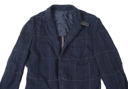 sacai Cotton Ramie Wrinkled Check Jacket Blue Size 1