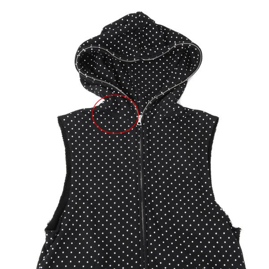 GANRYU Cotton Dot Print Sleeveless Long Hoodie Black Size S