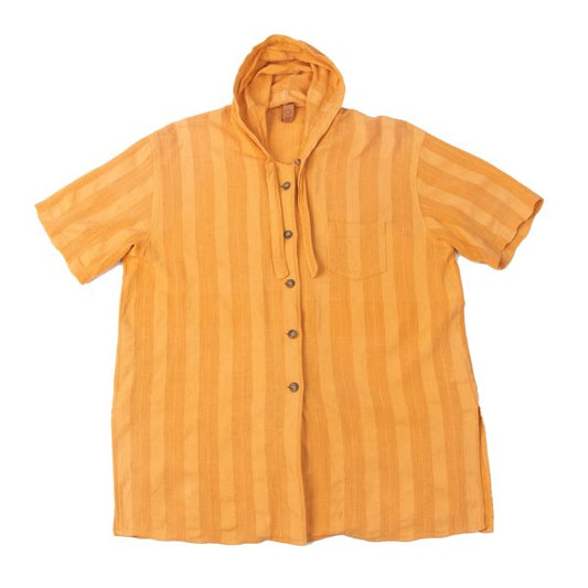 GIGLI Cotton Striped Hooded Blouse Yellow Size 38