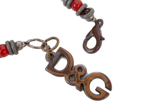 Dolce & Gabbana D&G Beaded Logo Necklace Silver Red
