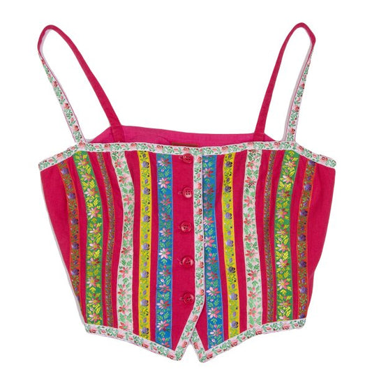 KENZO Linen Floral Taping Bustier Pink Multi Size 36