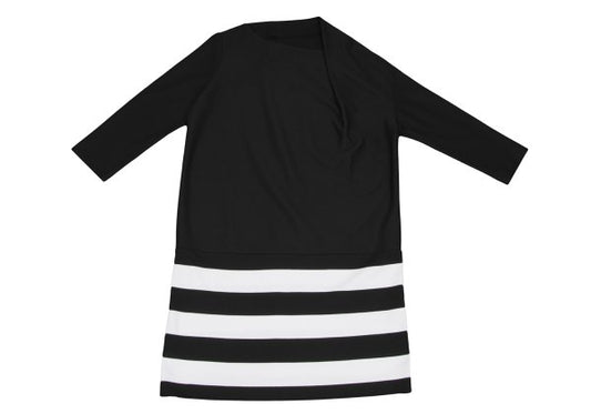 ATSURO TAYAMA Border Tuck Tunic Black Blouse Size 36