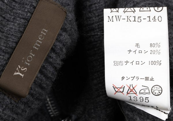 Y's for men Line Panel Zip-Up Knit Cardigan Grey Navy Size M