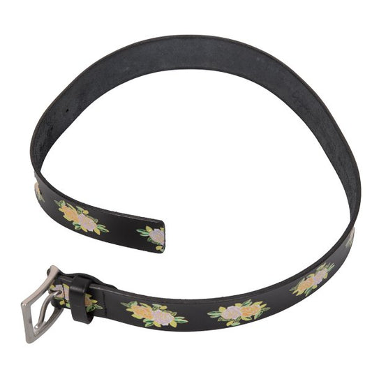 Yohji Yamamoto POUR HOMME Floral Print Leather Belt Black