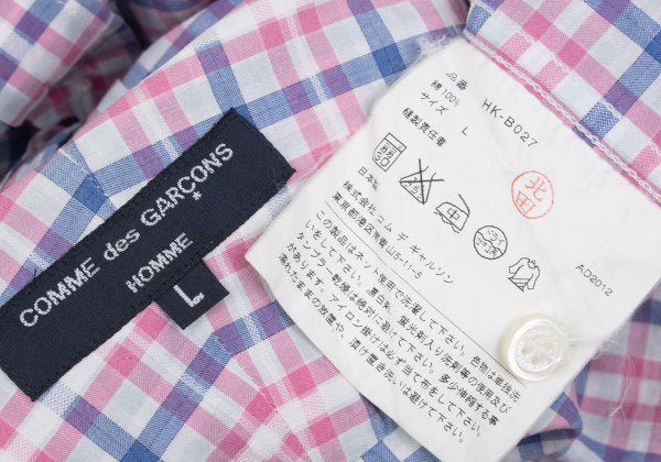 COMME des GARCONS HOMME Cotton Check Short Pink Multi Shirt Size L