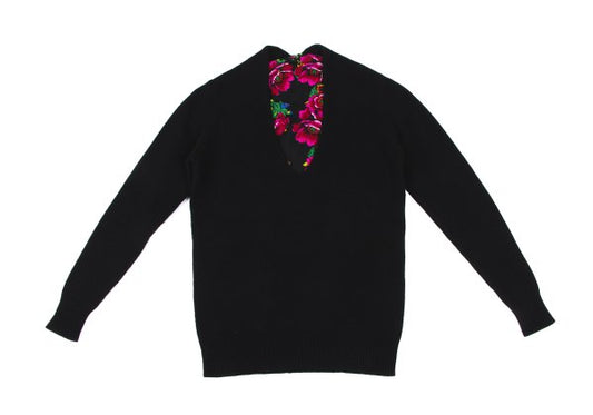 sunao kuwahara Floral Lined Wool V-Neck Sweater Black Size M