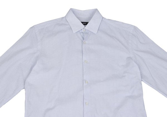HUGO BOSS White/Blue Patterned Slim-Fit Cotton Shirt Size 39