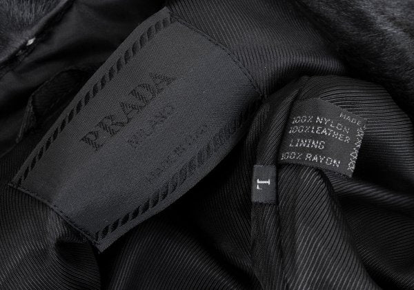 PRADA Calf Hair Panel Nylon Stand Collar Coat Black Size L