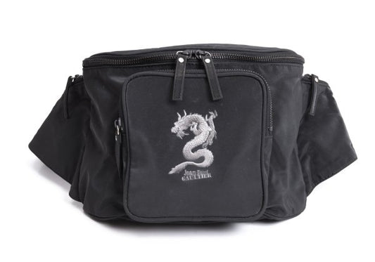 Jean Paul GAULTIER HOMME Dragon Embossed Waist Bag Black