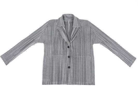 PLEATS PLEASE Pleated Houndstooth Jacket Gray Size 4
