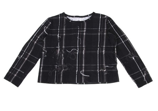 Y's Black Frayed Check Print Long Sleeve Tee Size 2