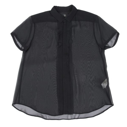 Y's Black Sheer Polyester Short Sleeve Blouse Size 2
