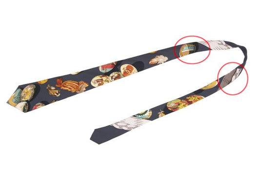 HERMES All-Over Motif Print Silk Tie Gray