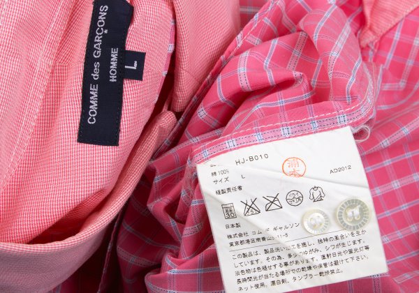 COMME des GARCONS HOMME Cotton Check Panel Shirt Pink Size L