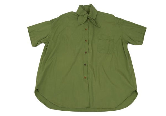gigli Cotton Ribbon Neck Short Sleeve Yellow Green Shirt Size S