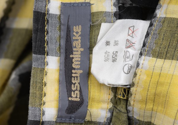ISSEY MIYAKE Cotton Linen Check Pants Yellow Black Size M