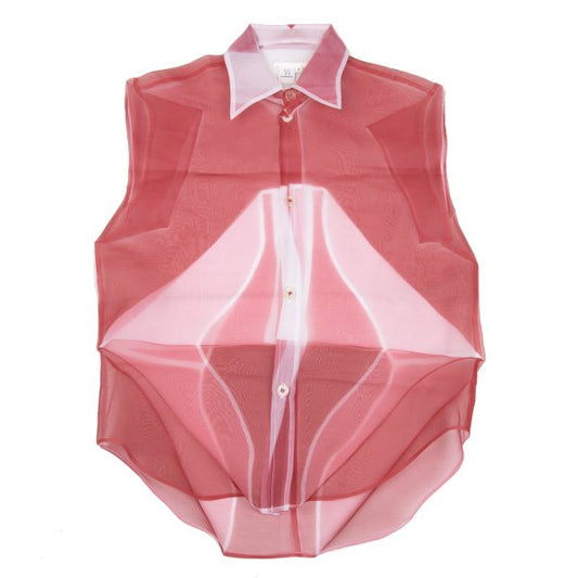 Y's Fold Print Sheer Button-Up Shirt Red Size 3
