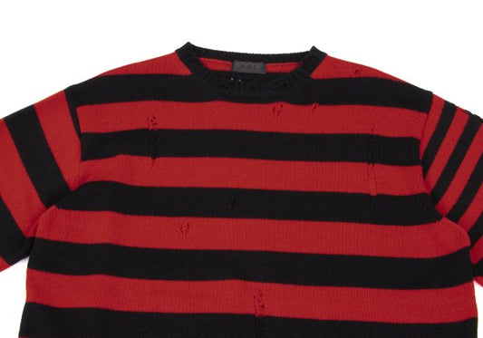 s'yte 23AW Damaged Asymmetrical Stripe Knit Red/Black Size 3