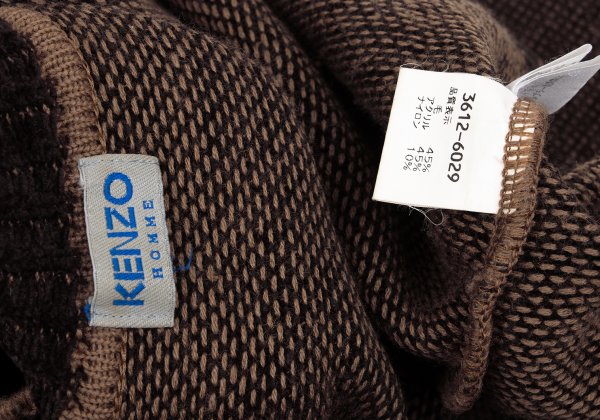 KENZO HOMME Wool Blend Patch Pocket Mock Knit Brown Size M