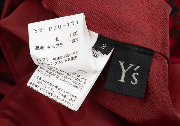 Y's Wool Check Asymmetric Wide Sarouel Pants Red Size 2