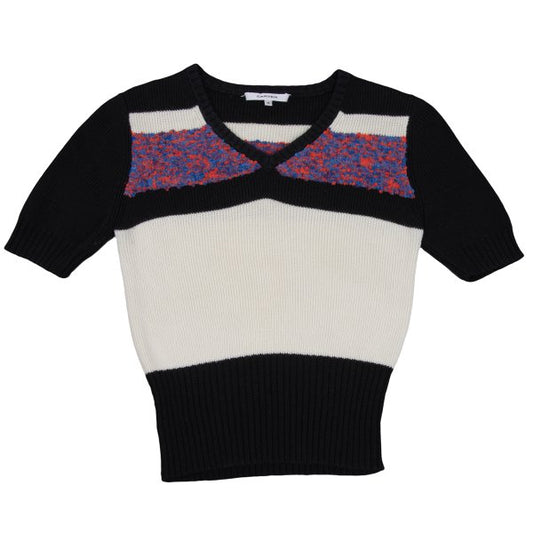 CARVEN Wool Blend Pile Panel V-Neck Sweater Black Size M