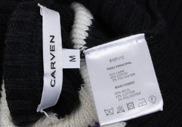 CARVEN Wool Blend Pile Panel V-Neck Sweater Black Size M