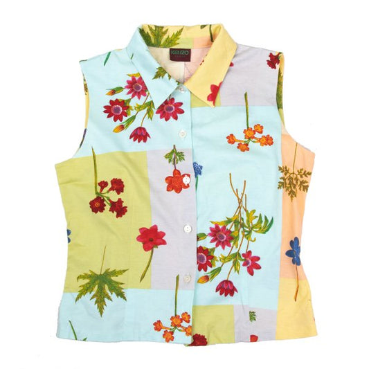 KENZO Floral Panel Print Sleeveless Blouse Multi Size M