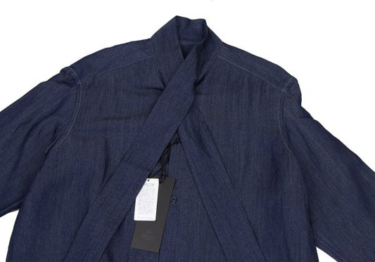 LANVIN Indigo Dye Bow-Tie Neck Long Sleeve Shirt Size 50