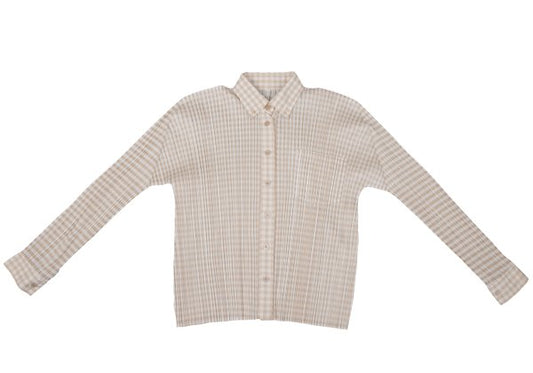 PLEATS PLEASE Gingham Button-Down Jacket Beige White Size 3