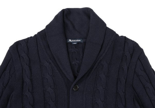 Aquascutum Cashmere Silk Cotton Shawl Cardigan Navy Size L