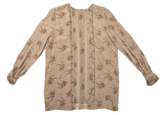 PINK HOUSE Silk Flower Print Mesh Panel Blouse Beige Size M