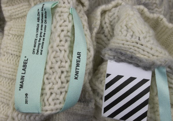 Off-White Wool Logo Print Cable Knit Sweater Off-Gray Size M