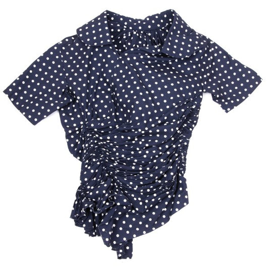 COMME des GARCONS Dot Print Gathered Blouse Blue Size SS
