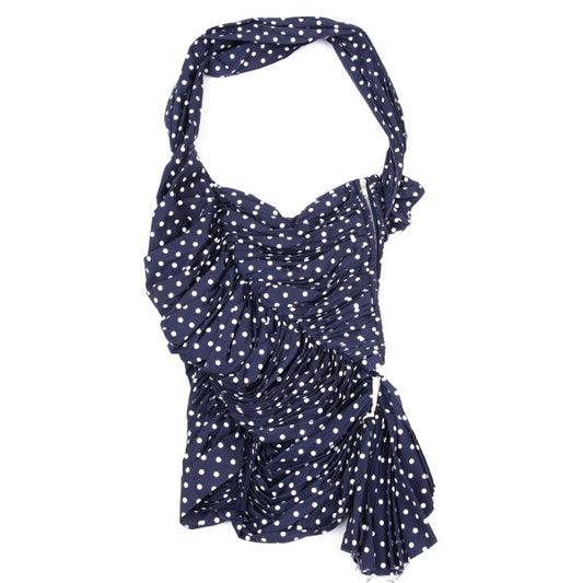 COMME des GARCONS Dot Print Gathered Blouse Blue Size SS