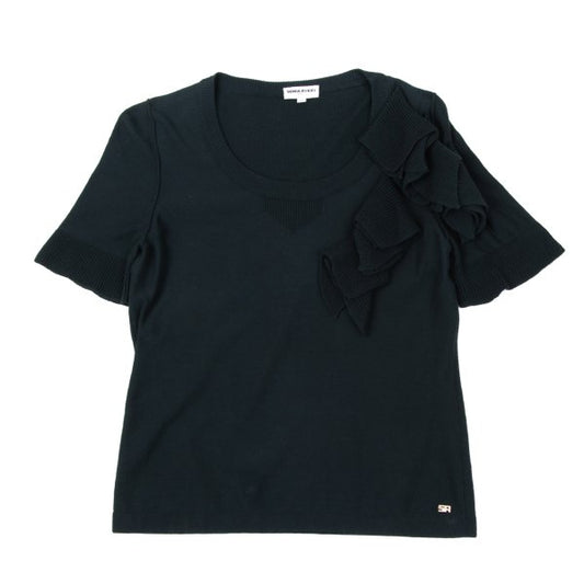 SONIA RYKIEL Cotton Blend Short Sleeve Sweater Navy Size 42
